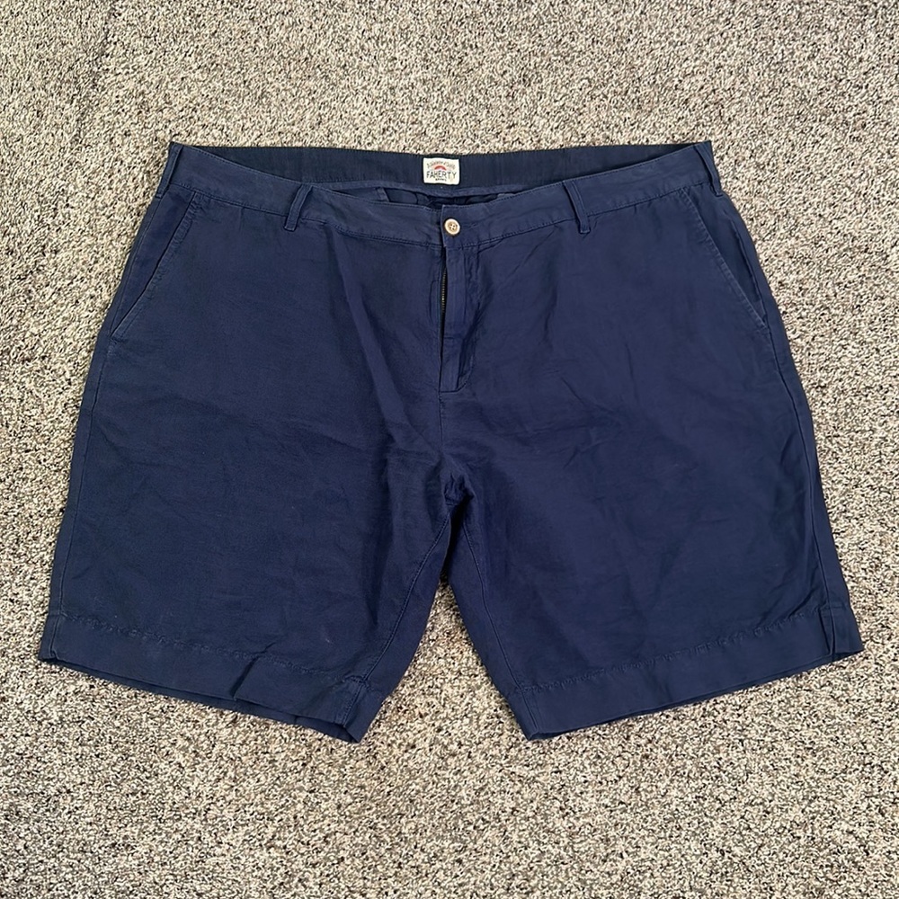 FAHERTY brand linen cotton blend short size 40 navy blue summer vacation - Picture 5 of 10
